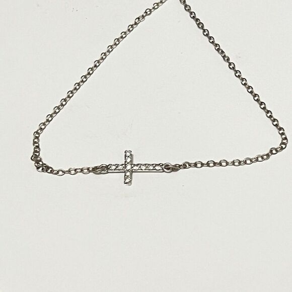 Sideways Cross 925 Silver CZ Lisa Lorna Faith Religious Hope Christian Catholic - Picture 2 of 8